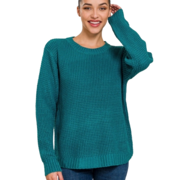 Gorgeous Teal Waffle Knit Sweater Size Med - Picture 2 of 4
